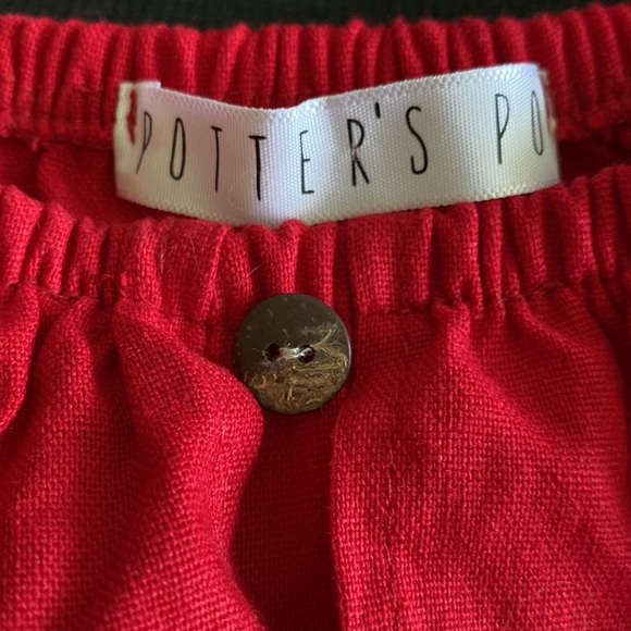 Potter’s Pot LA boutique Linen blend on/off shoulder faux button front tie belt - Picture 4 of 10